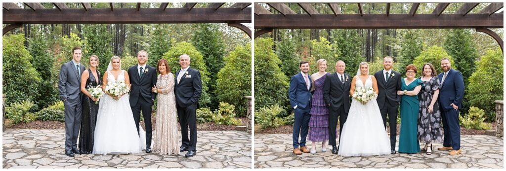 Bride groom family photos | Pavilion at Carriage Farm Wedding | NC Wedding Photographer | Raleigh Wedding Photographer