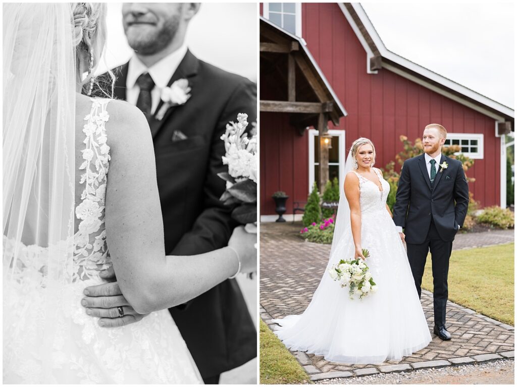 Bride groom photos | Bride dress details | Pavilion at Carriage Farm Wedding | NC Wedding Photographer | Raleigh Wedding Photographer