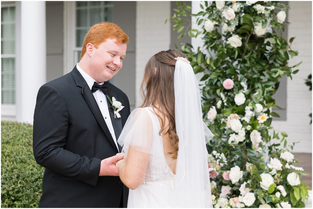 Bride groom first touch | Romantic Estate Wedding | Eastern NC Wedding Photographer | Raleigh Wedding Photographer