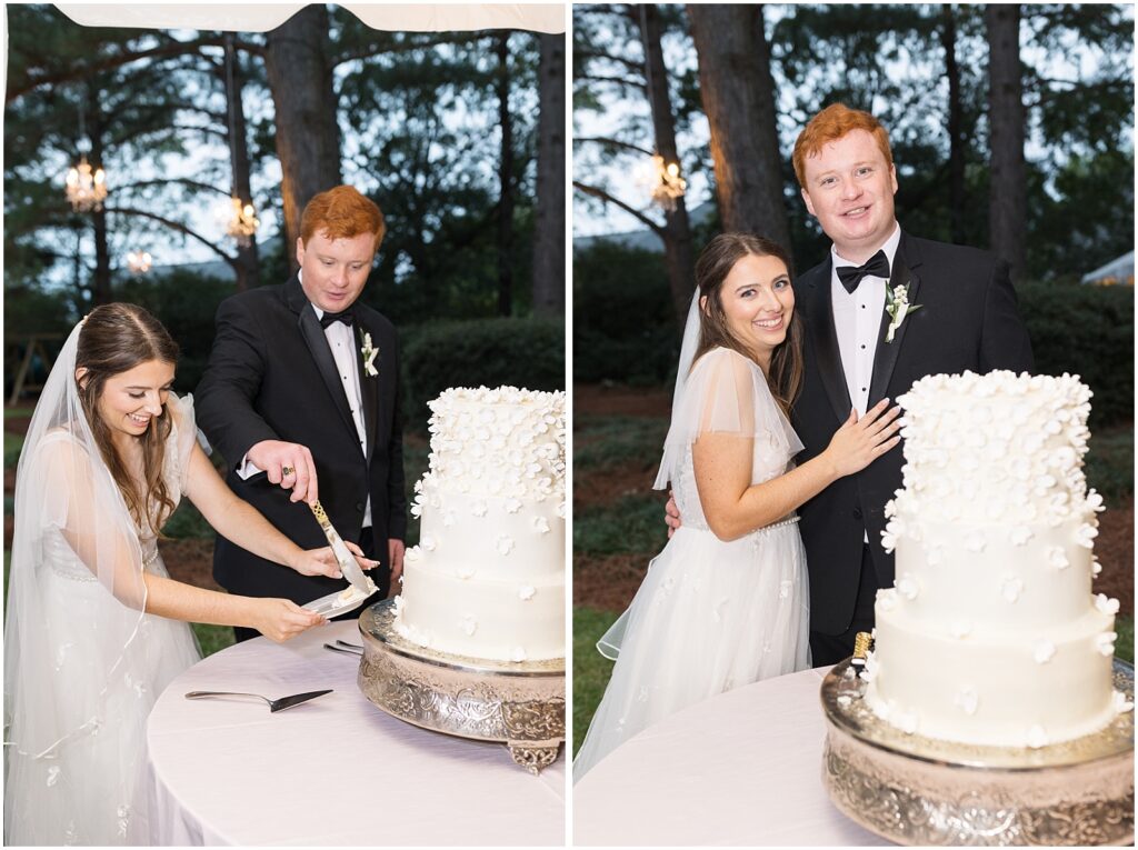 Wedding cake cutting | Romantic Estate Wedding | Eastern NC Wedding Photographer | Raleigh Wedding Photographer