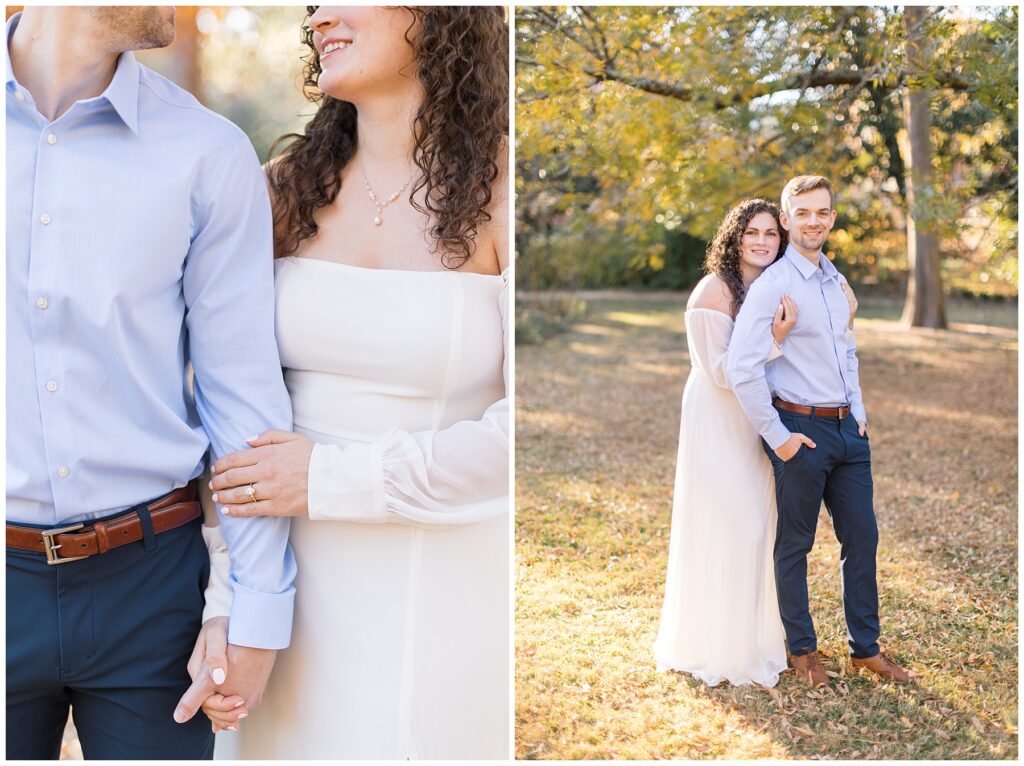 Engaged Couple Holding Hands | UNC Chapel Hill Engagement Photos | Raleigh Engagement Photographer | Fall Engagement photos in Raleigh