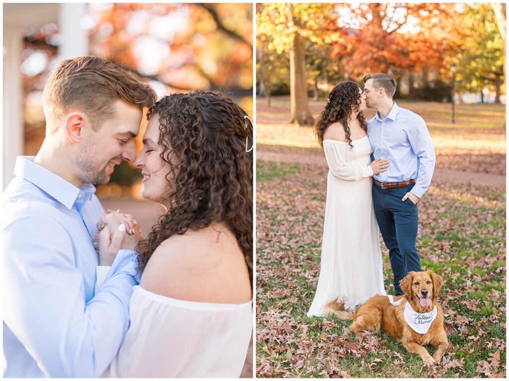 Fall Engagement Photos with Golden Retreiver Dog | UNC Chapel Hill Engagement | Raleigh Engagement Photographer | Engagement photos in Raleigh