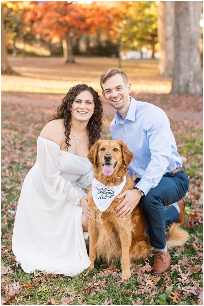 Fall Engagement Photos with Dog | UNC Chapel Hill Engagement | Raleigh Engagement Photographer | Engagement photos in Raleigh