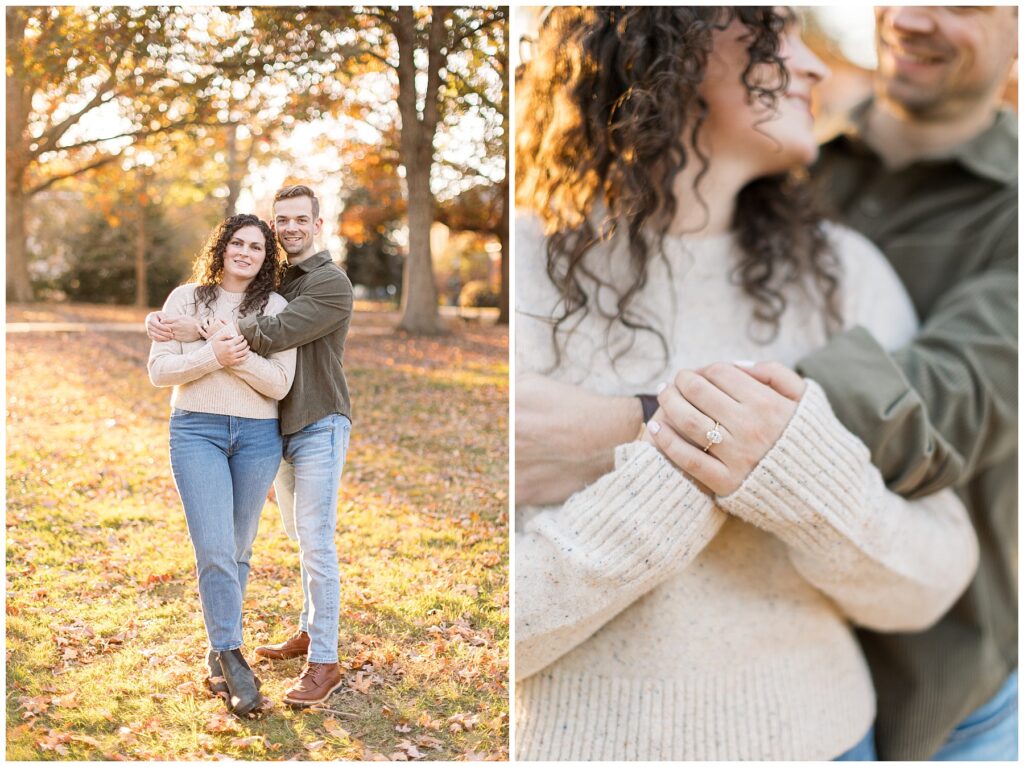 Cozy sweaters for fall engagement photos on campus at UNC Chapel Hill | Raleigh Engagement Photographer