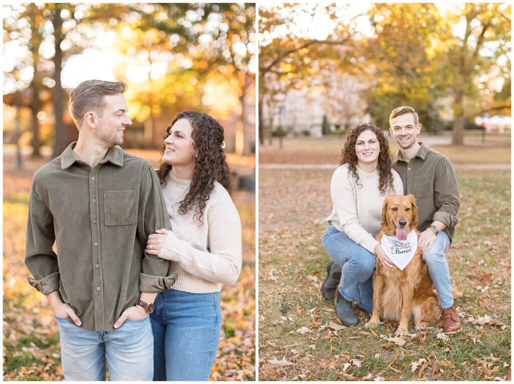 Fall Engagement Photos with Dog | UNC Chapel Hill Engagement Photos | Raleigh NC Engagement Photographer