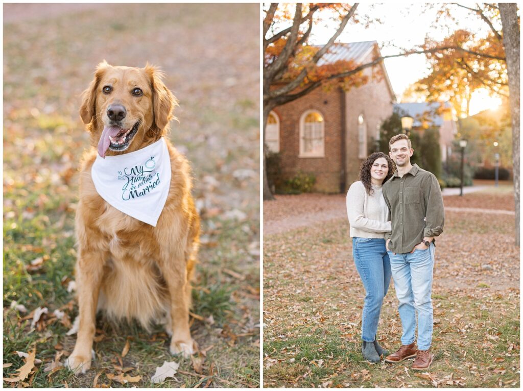 Engagement Photos with your dog | Fall Engagement at UNC | Sarah Hinckley Photography | Chapel Hill Wedding Photographer
