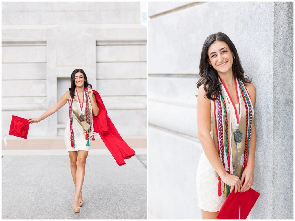 NCSU Senior Photos on Campus In Raleigh, North Carolina | NC State Belltower | Grad Photographer | Cap and Gown Portraits