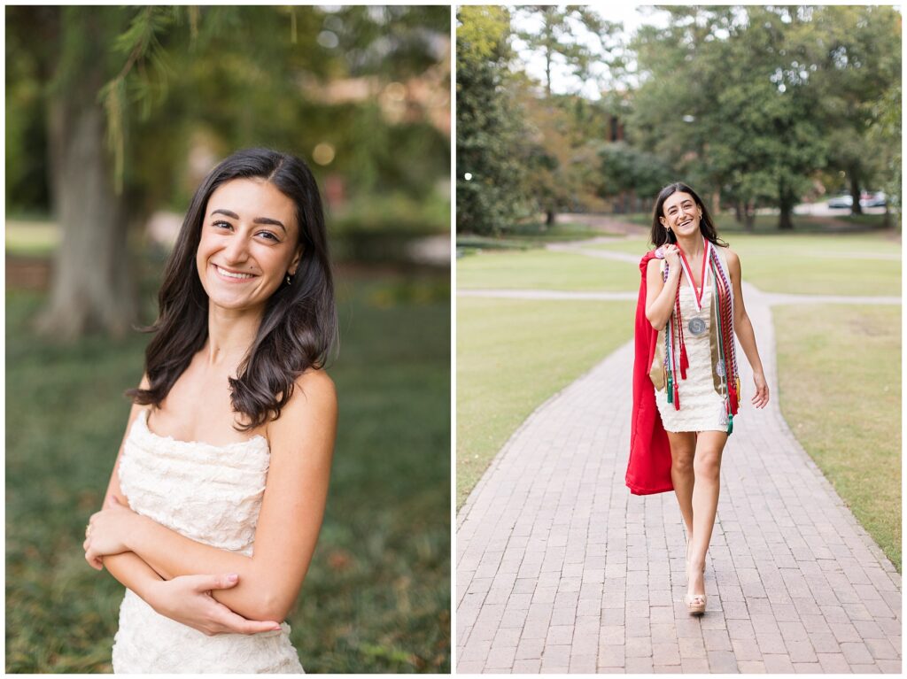 NCSU Senior Photos on Campus In Raleigh, North Carolina | NC State Court of Carolinas | Grad Photographer | Cap and Gown Portraits