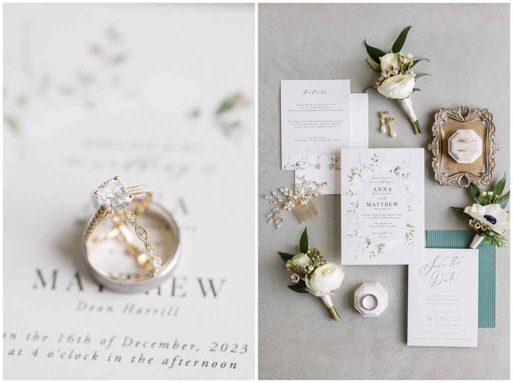 Wedding Rings | Winter Wedding Invitation Inspiration | The Upchurch Wedding | NC Wedding Photographer | Raleigh Wedding Photographer