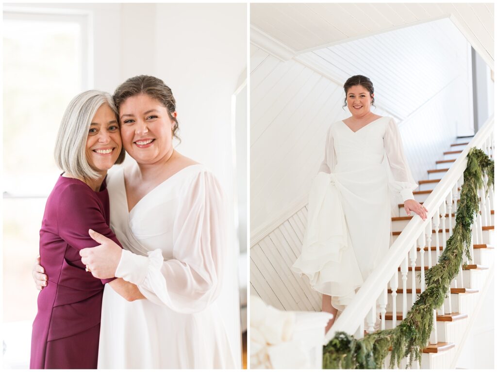 Mother Daughter Wedding Photos | Bride Walking Down Stairs | The Upchurch Wedding | NC Wedding Photographer | Raleigh Wedding Photographer