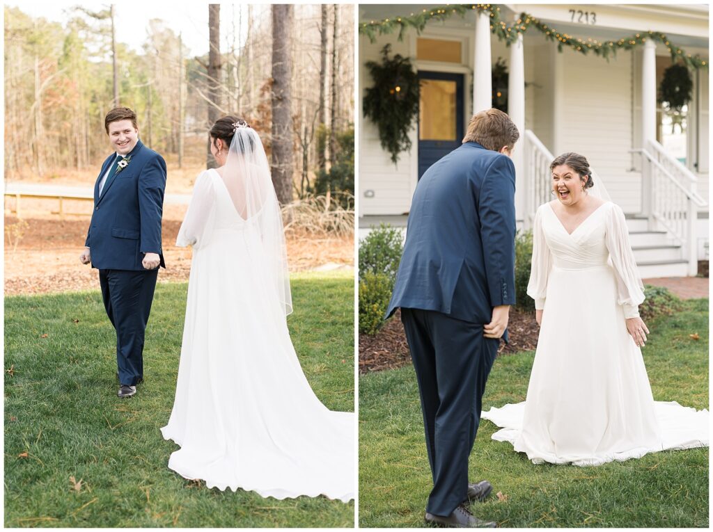 Bride groom first look | The Upchurch Wedding | NC Wedding Photographer | Raleigh Wedding Photographer