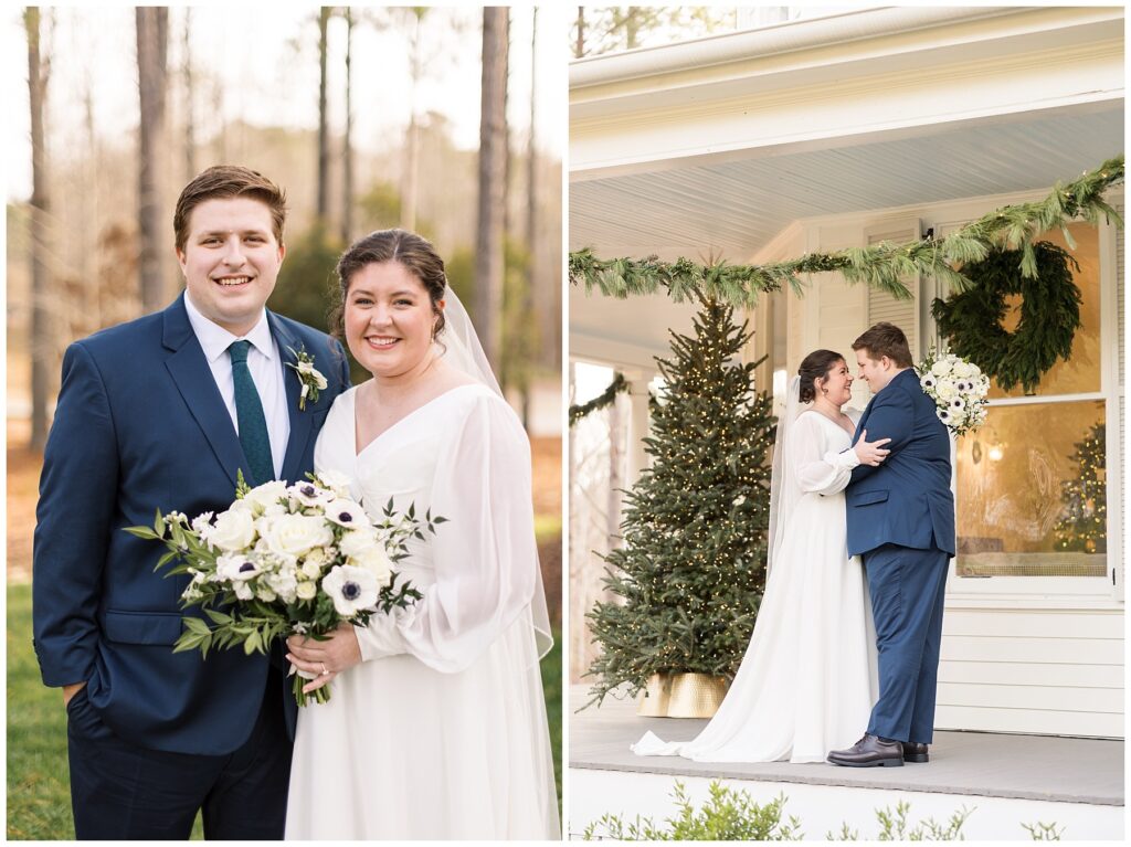 Bride groom photos by Christmas tree | The Upchurch Wedding | NC Wedding Photographer | Raleigh Wedding Photographer