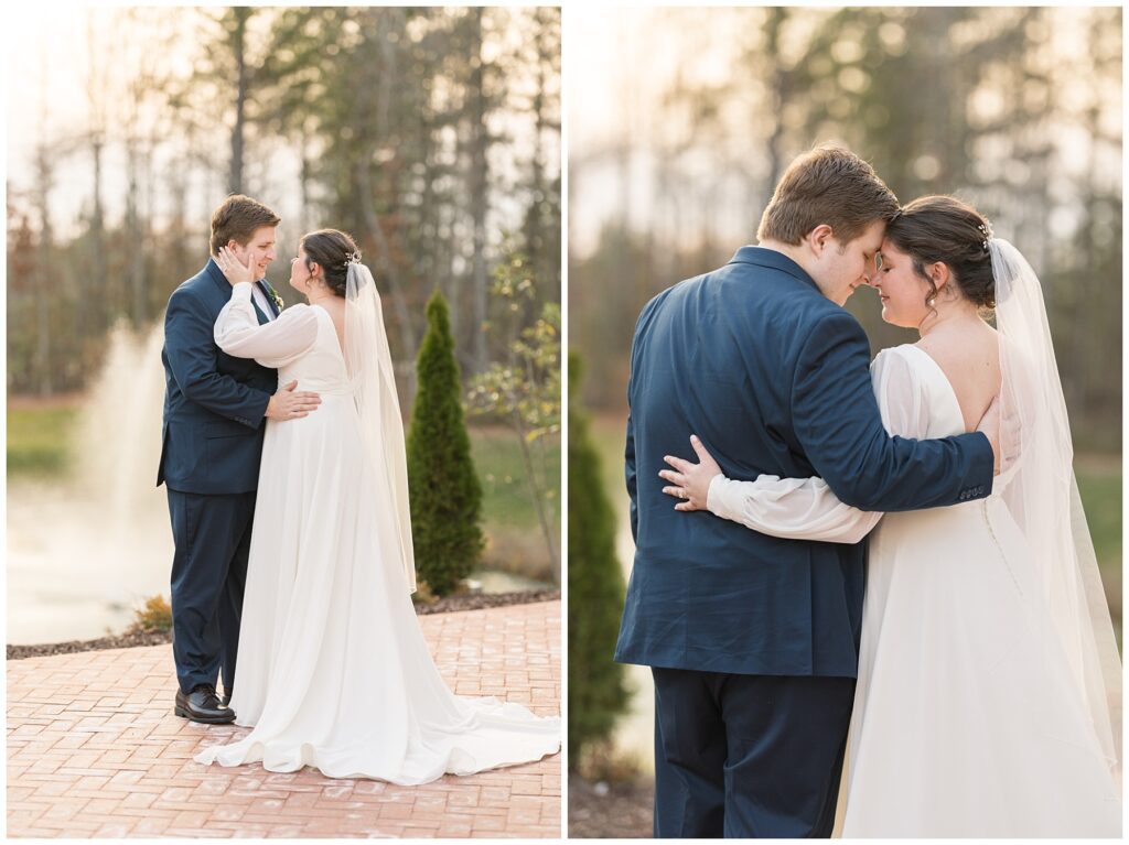 Bride groom photos by lake | The Upchurch Wedding | NC Wedding Photographer | Raleigh Wedding Photographer