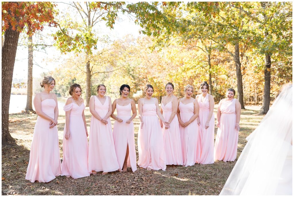 Bridal party, bridesmaids, first look, NC wedding photographer, The Farmstead wedding venue, Sarah Hinckley Photography