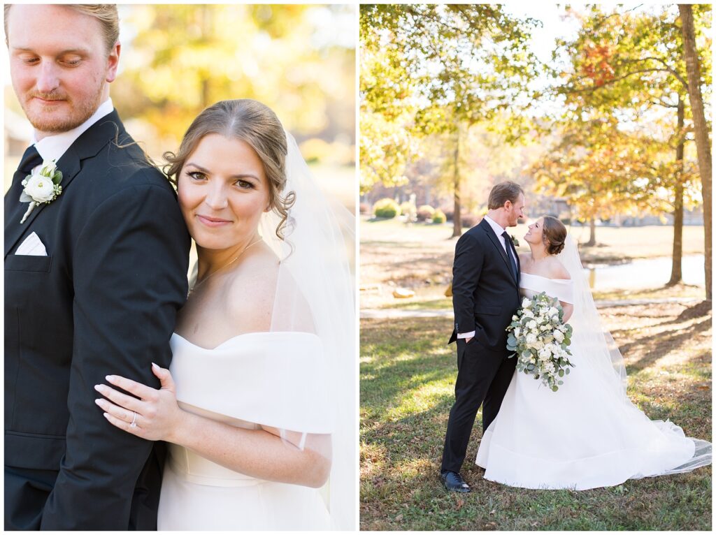 Bride and groom, wedding floral, The Farmstead Raleigh NC, Sarah Hinckley Wedding Photographer, fall wedding venues
