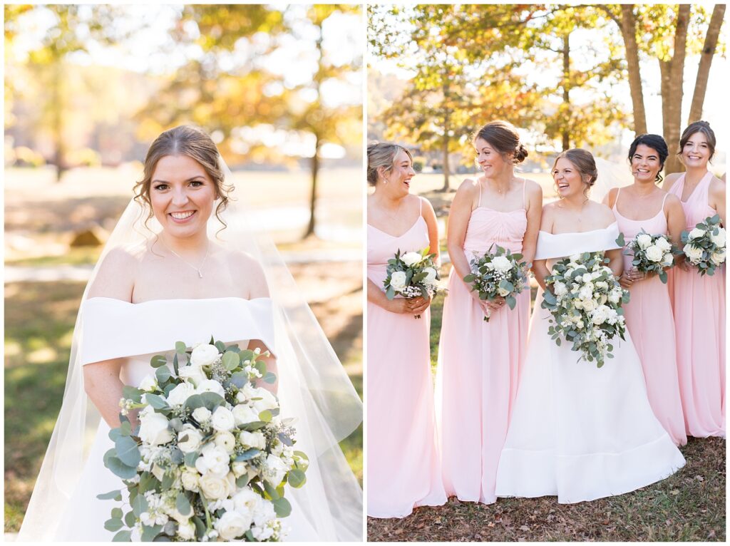 Bride, bridesmaids, wedding colors, fall wedding, The Farmstead wedding venue, Raleigh wedding photographer
