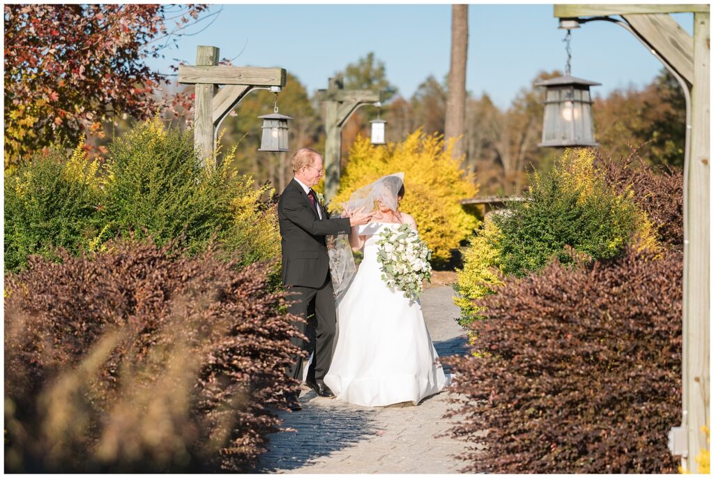 Bride and father, outdoor wedding venue, fall wedding, wedding details, NC wedding venue, NC wedding photographer, Sarah Hinckley Photography