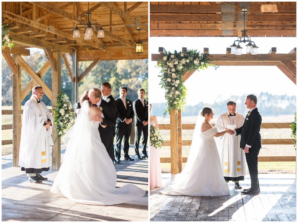 Walking down the aisle, bride and father, groom reaction, NC wedding venue, Raleigh wedding photographer