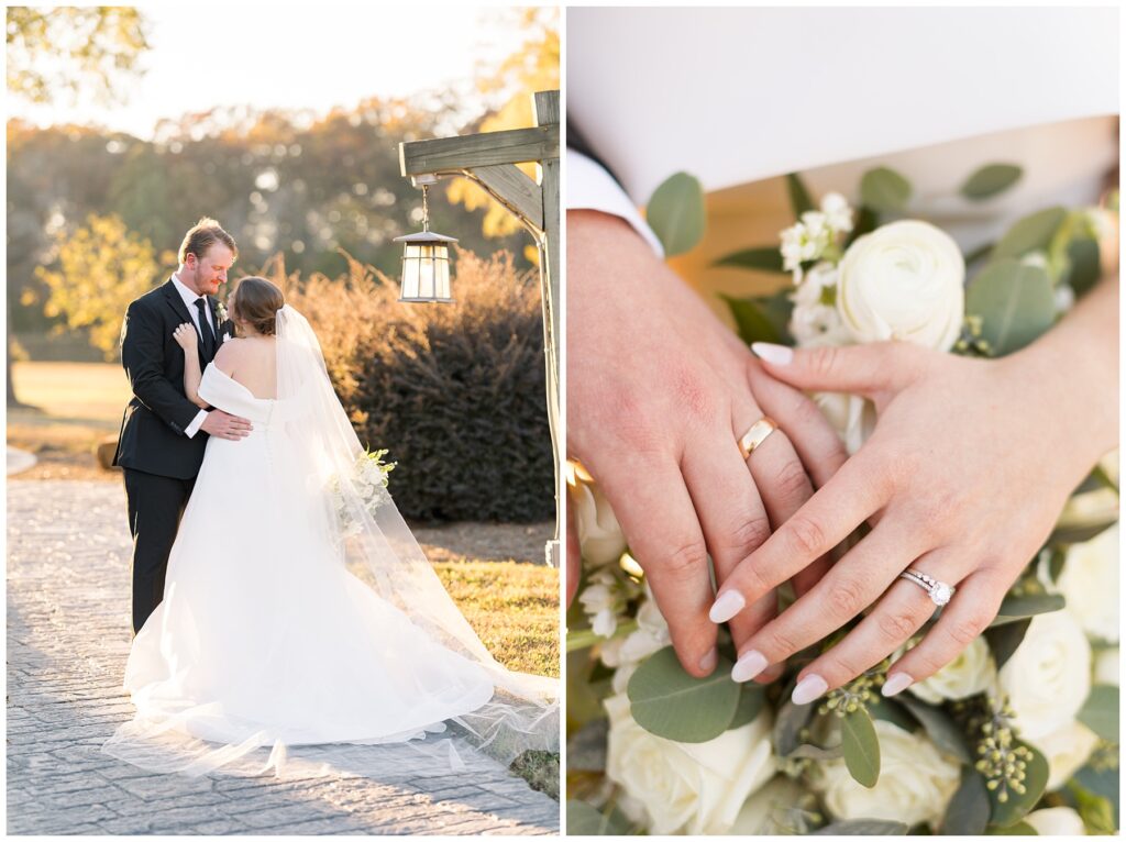 Bride and groom, bridal portraits, wedding floral, wedding rings, Mt Pleasant wedding venue, Sarah Hinckley Photography