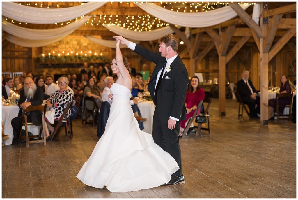 Wedding reception, first dance, The Farmstead wedding venue, classic wedding venue, fall wedding, Mt. Pleasant wedding venue