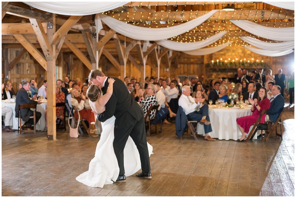 Wedding reception, first dance, The Farmstead wedding venue, classic wedding venue, fall wedding, Mt. Pleasant wedding venue