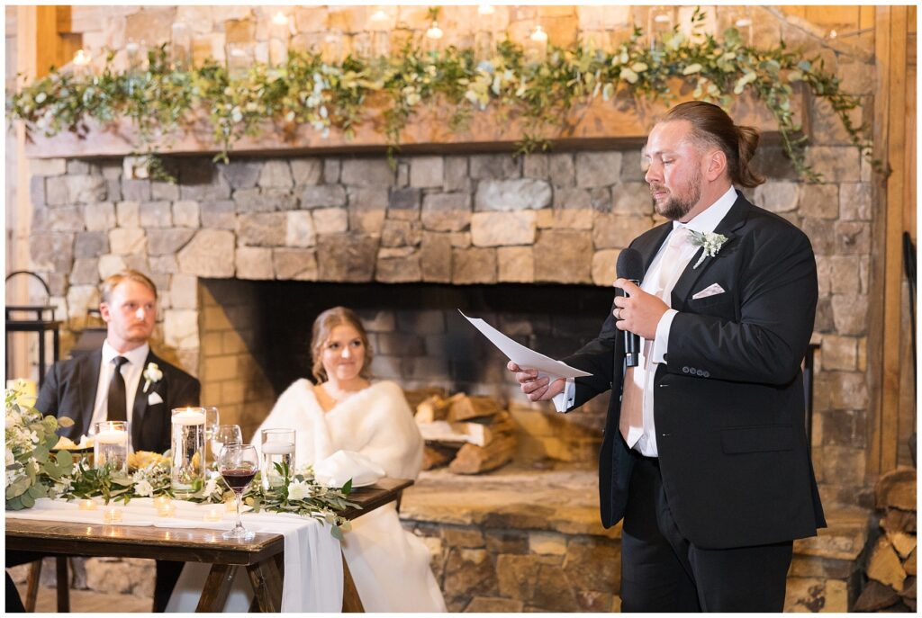 Wedding reception, wedding toasts, wedding speeches, The Farmstead wedding venue, Mt. Pleasant wedding venue