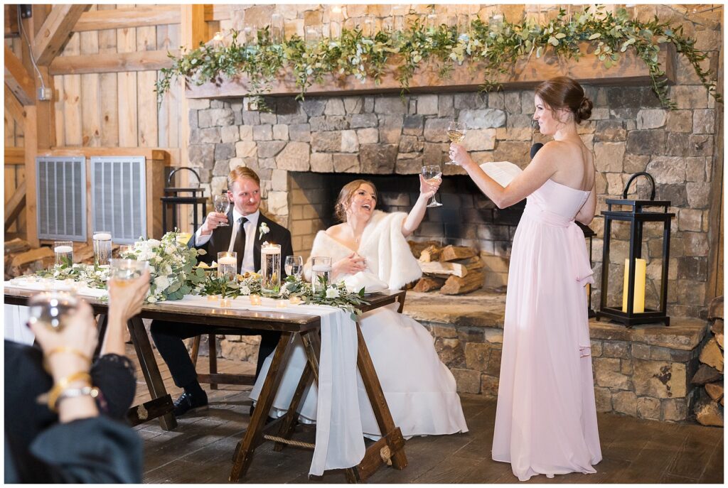 Wedding reception, wedding toasts, wedding speeches, The Farmstead wedding venue, Mt. Pleasant wedding venue