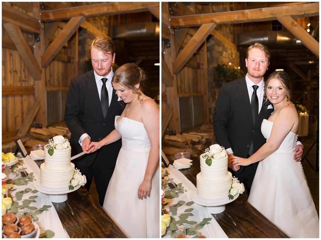 Wedding reception, wedding cake cutting, wedding speeches, The Farmstead wedding venue, Mt. Pleasant wedding venue