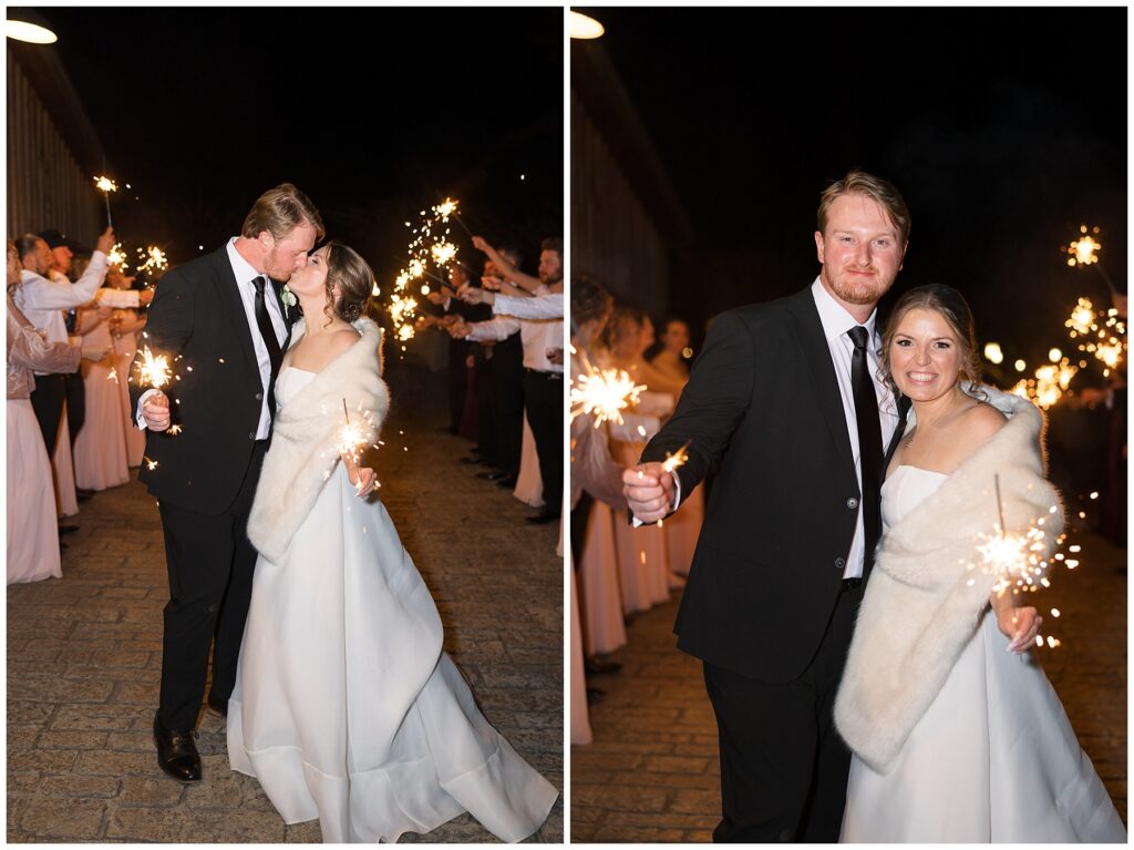 Sparkler exit, wedding reception, The Farmstead wedding venue, Raleigh wedding photographer, Sarah Hinckley Photography
