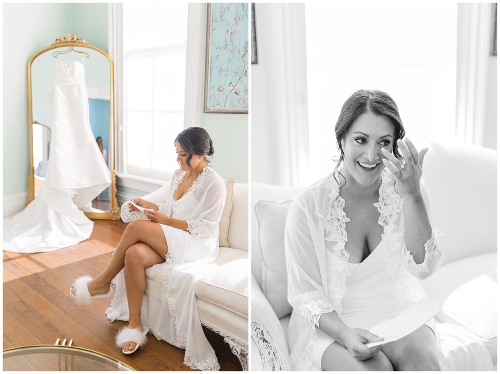 Bride Reading Letter | Bride Pajama Ideas | Merrimon-Wynne Wedding | Raleigh NC Wedding Photographer 