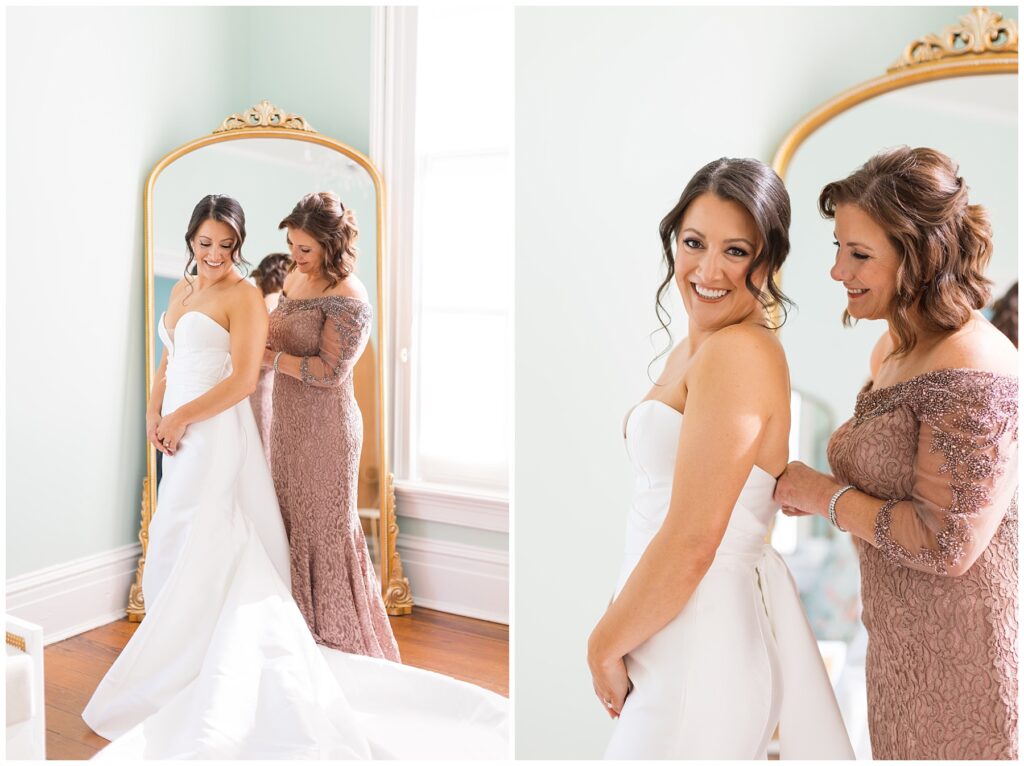 Bride Getting Dressed | Mother Daughter Wedding Photos | Merrimon-Wynne Wedding | Raleigh NC Wedding Photographer 