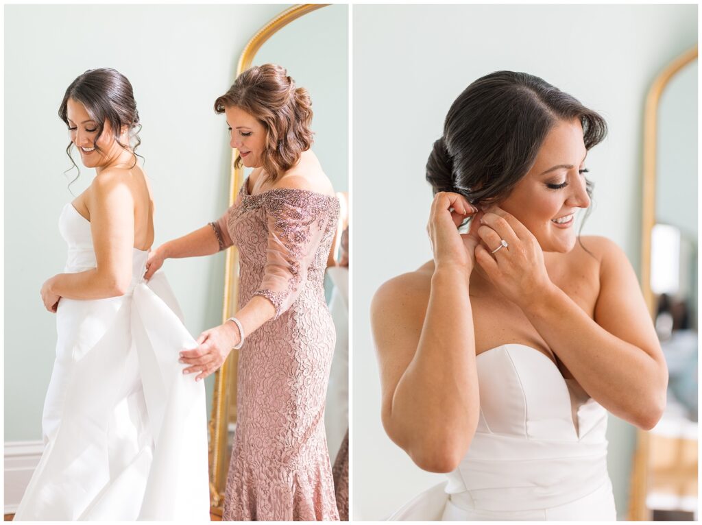 Bride Getting Dressed | Mother Daughter Wedding Photos | Merrimon-Wynne Wedding | Raleigh NC Wedding Photographer 