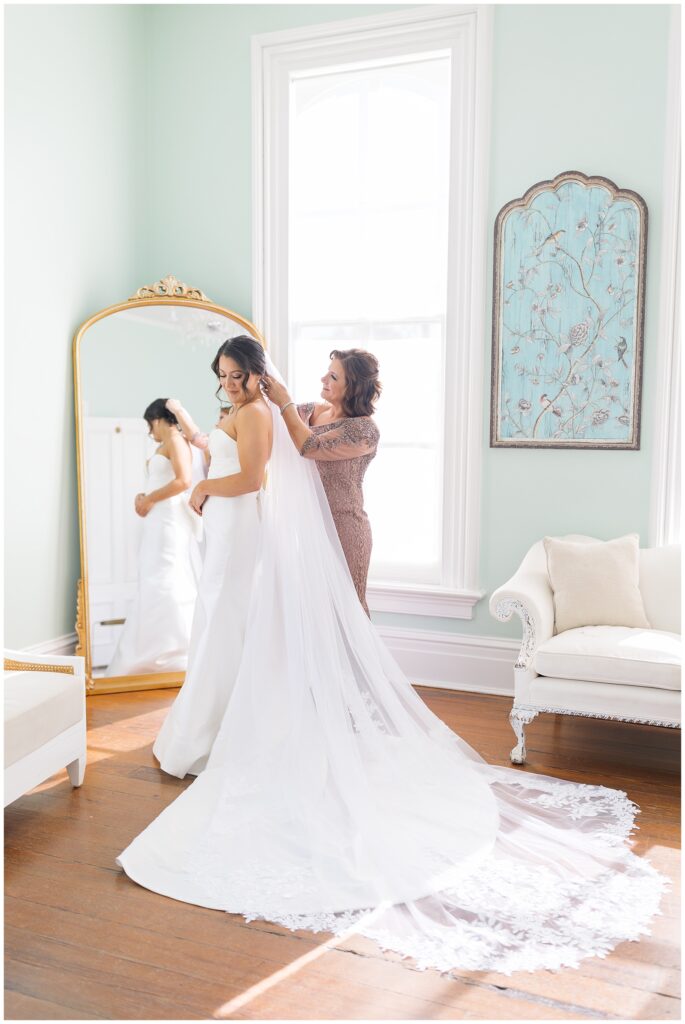 Bride Getting Dressed | Mother Daughter Wedding Photos | Merrimon-Wynne Wedding | Raleigh NC Wedding Photographer 