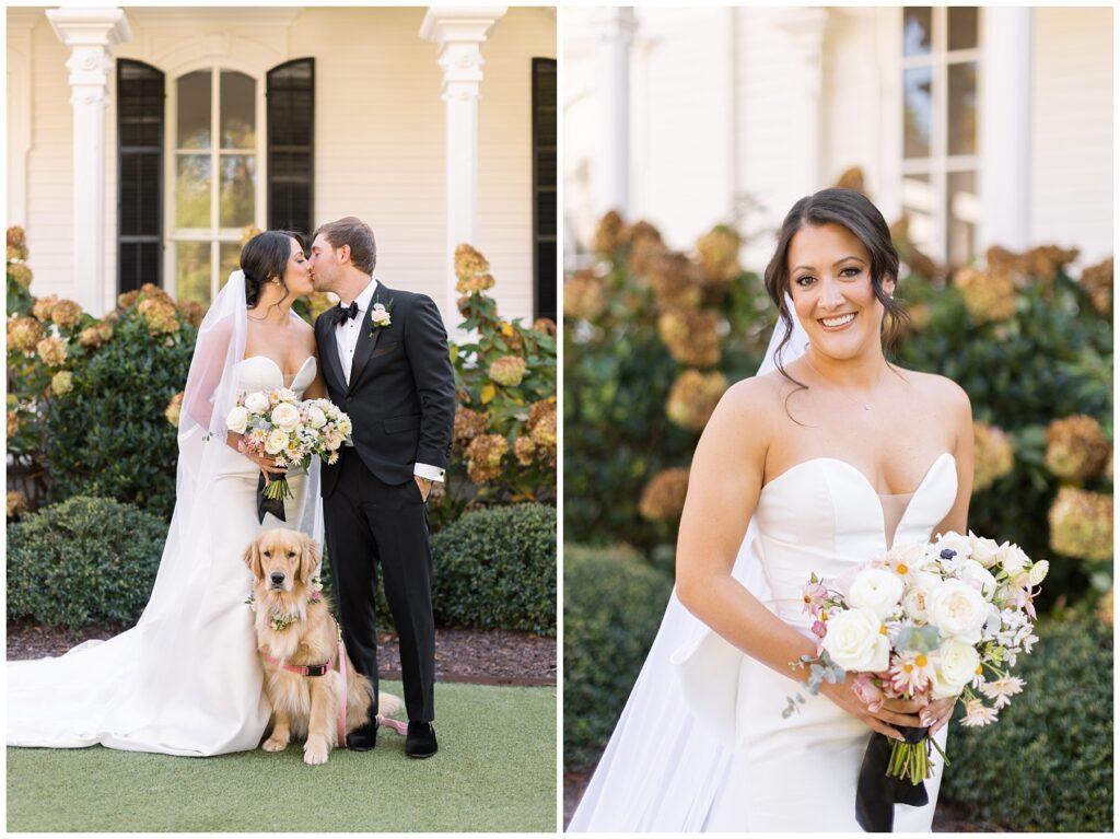 Bride and Groom with dog Photo Ideas | Golden Retriever Wedding Inspo | Merrimon-Wynne Wedding | Raleigh NC Wedding Photographer 