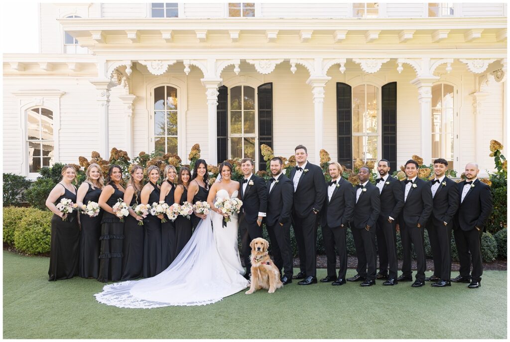 Wedding Party Photo Ideas with Dog | Golden Retriever Wedding Inspo | Merrimon-Wynne Wedding | Raleigh NC Wedding Photographer 