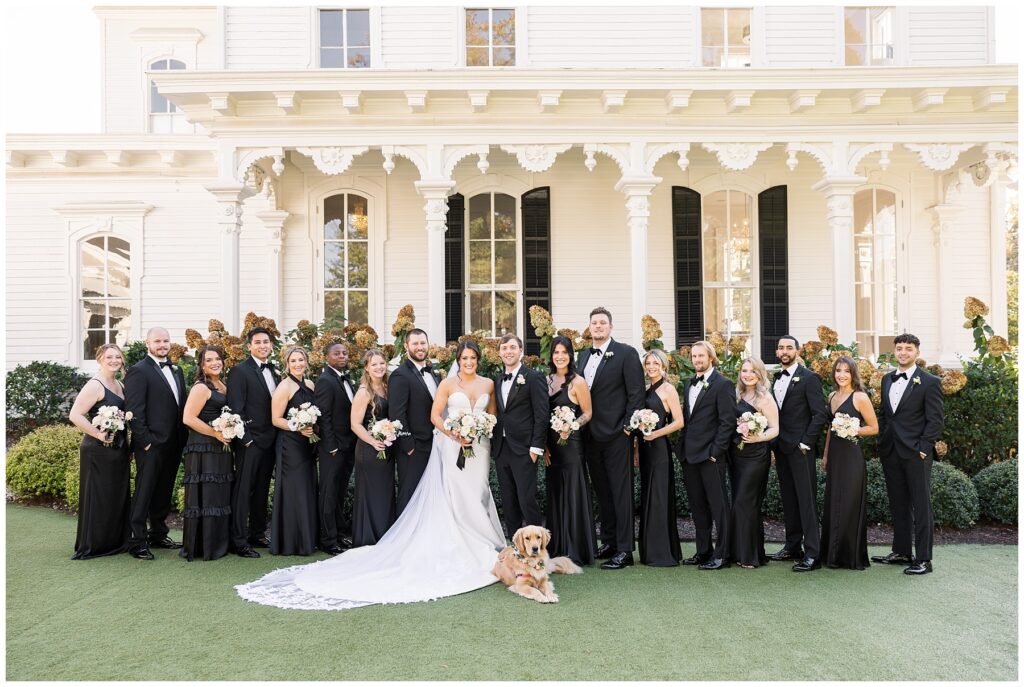 Wedding Party Photo Ideas with Dog | Golden Retriever Wedding Inspo | Merrimon-Wynne Wedding | Raleigh NC Wedding Photographer 