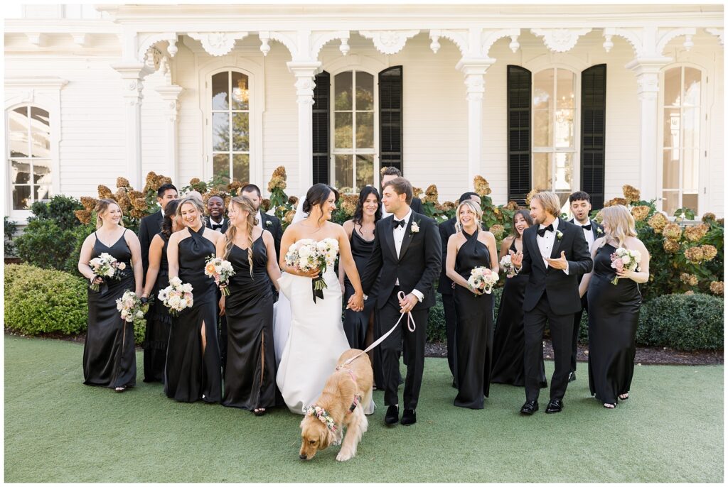 Wedding Party Photo Ideas with Dog | Golden Retriever Wedding Inspo | Merrimon-Wynne Wedding | Raleigh NC Wedding Photographer 