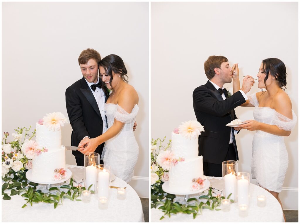Bride and Groom Cutting Cake | Merrimon-Wynne Wedding | Raleigh NC Wedding Photographer 