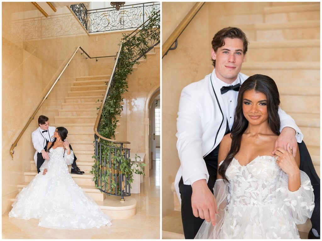Bride Groom Wedding Photos on Stairwell | Bride and Groom Stairwell Photo Inspiration