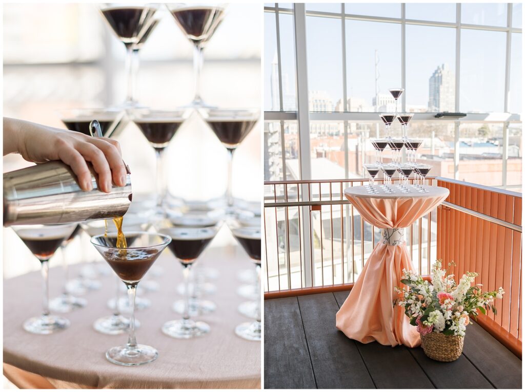 Wedding Espresso Martini Tower | Wedding Espresso Martini Tower Overlooking City Skyline