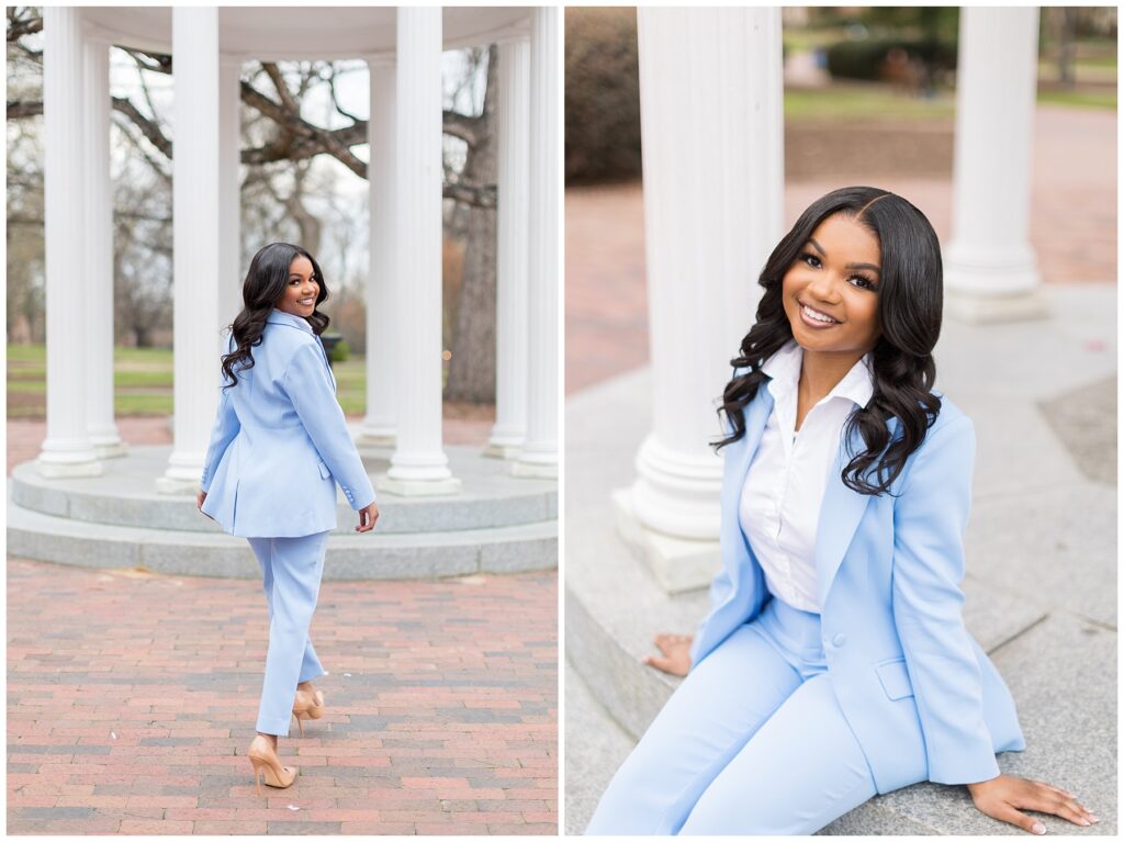 Graduation Photos at the Old Well | Grad Photos with a Blue Suit | Raleigh Senior Photographer