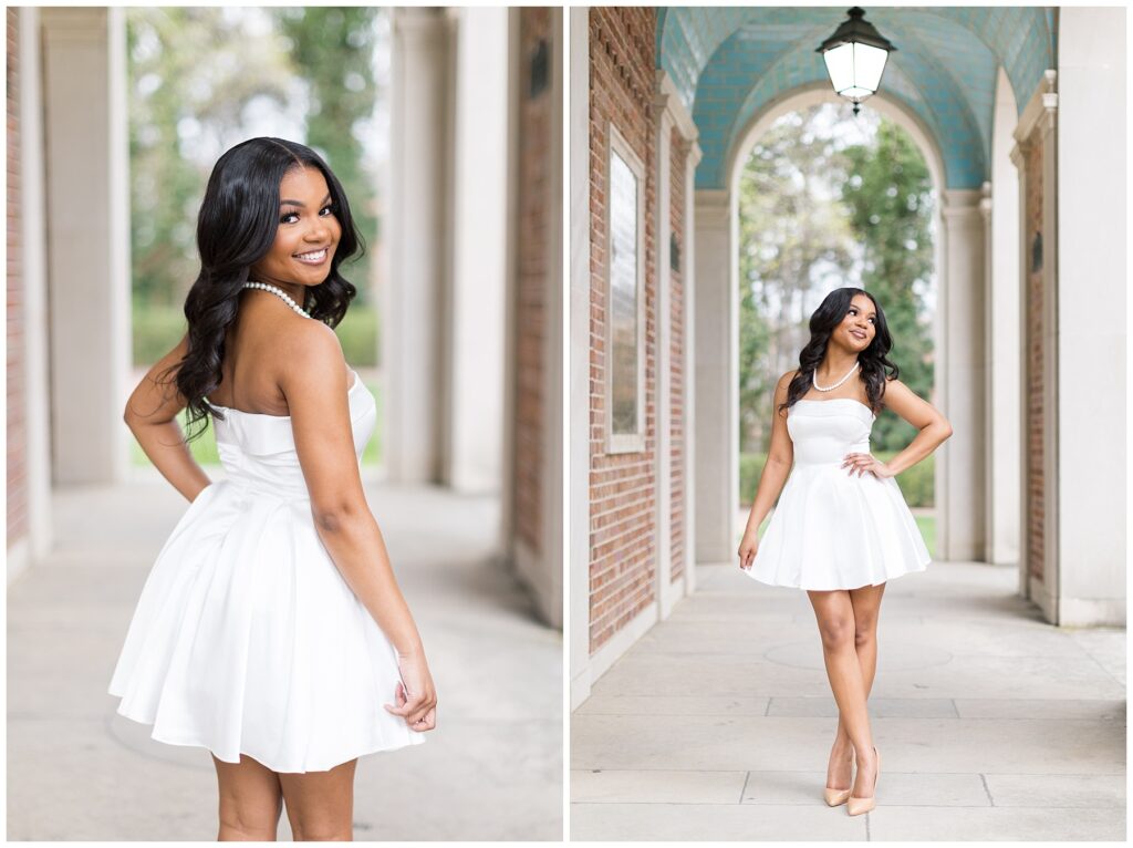 UNC Bell Tower Graduate Photos | Graduate Photos in White Dress | Graduate Photo Outfit Inspiration