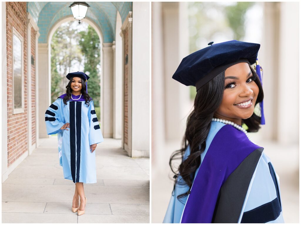 Graduation cap and gown posing inspiration | Graduate Photos at UNC Bell Tower