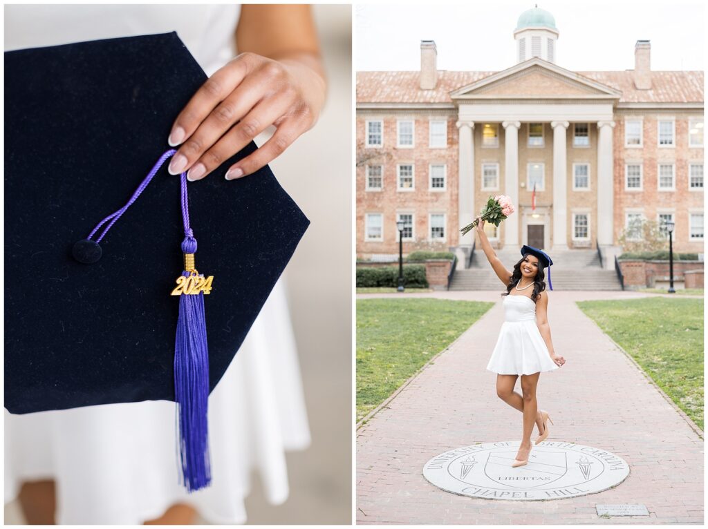 2024 Graduate | UNC Grad Photos with Seal and South Building | Grad Photos with Flowers