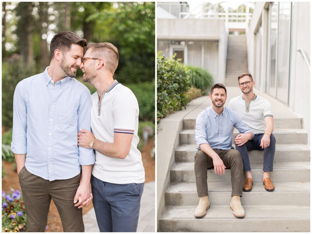 LGBTQ Outdoor Engagement Session | Engagement Photos Sitting on Stairs | Raleigh Engagement Photos