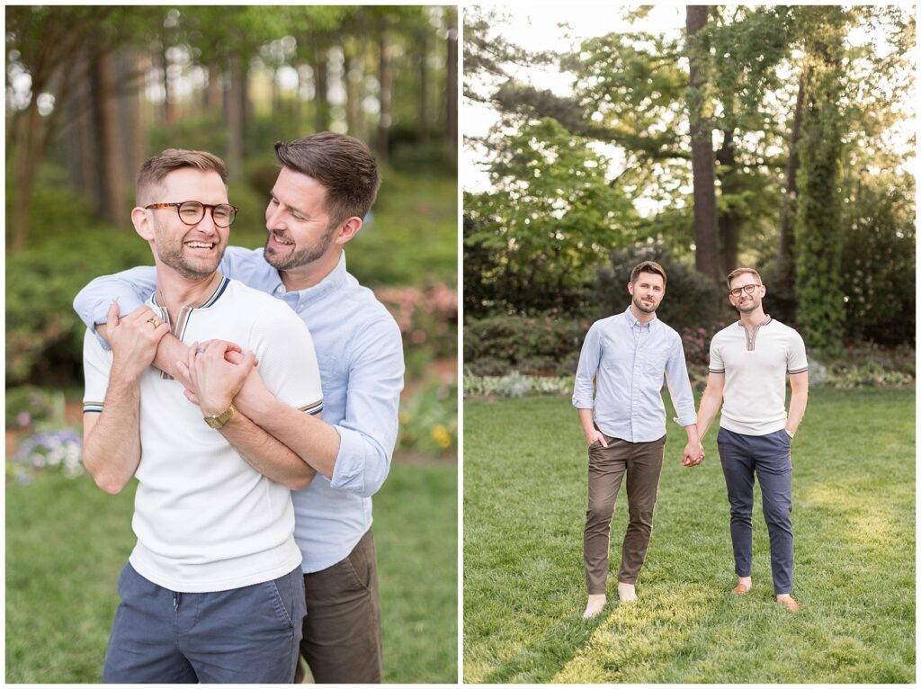 Spring Engagement at WRAL Gardens | Couple Holding Hands in Garden | Raleigh Engagement Photos