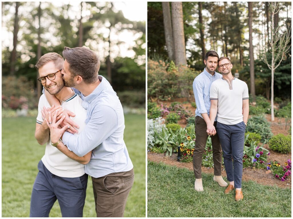Nature Engagement Photos | Couple Photo Ideas in Garden | Raleigh Engagement Photos