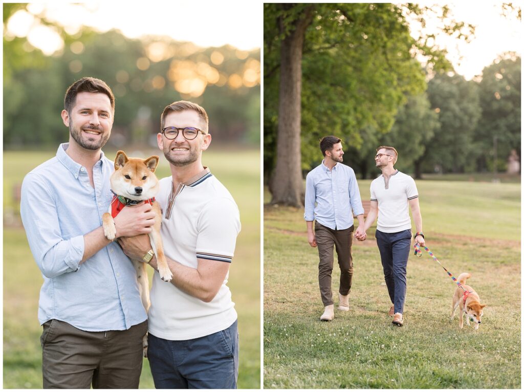 Same Sex Romantic Engagement Photos with Pet | Spring Engagement Photos with Dog | Raleigh Engagement Photos