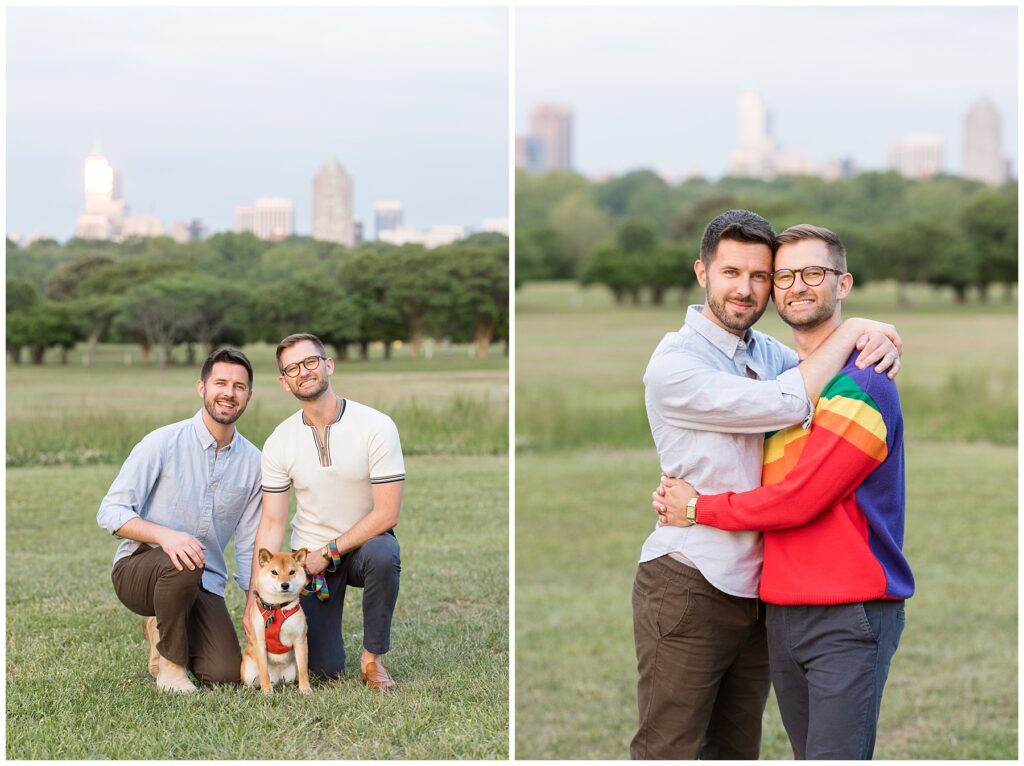 LGBTQ Engagement Photos with a View | Romantic Cityscape Engagement Photos with Dog | Raleigh Engagement Photos