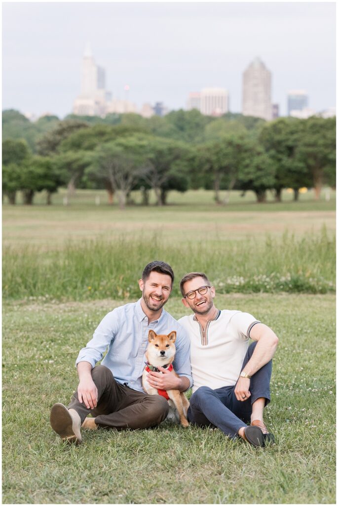Downtown Park Engagement | Romantic Engagement Photos with Dog | Raleigh Engagement Photos